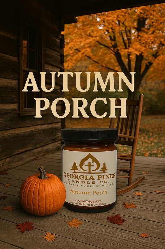 Autumn Porch| Burnt Sugar & Chestnut Candle | Leather & Tonka Warmth – Georgia Pines