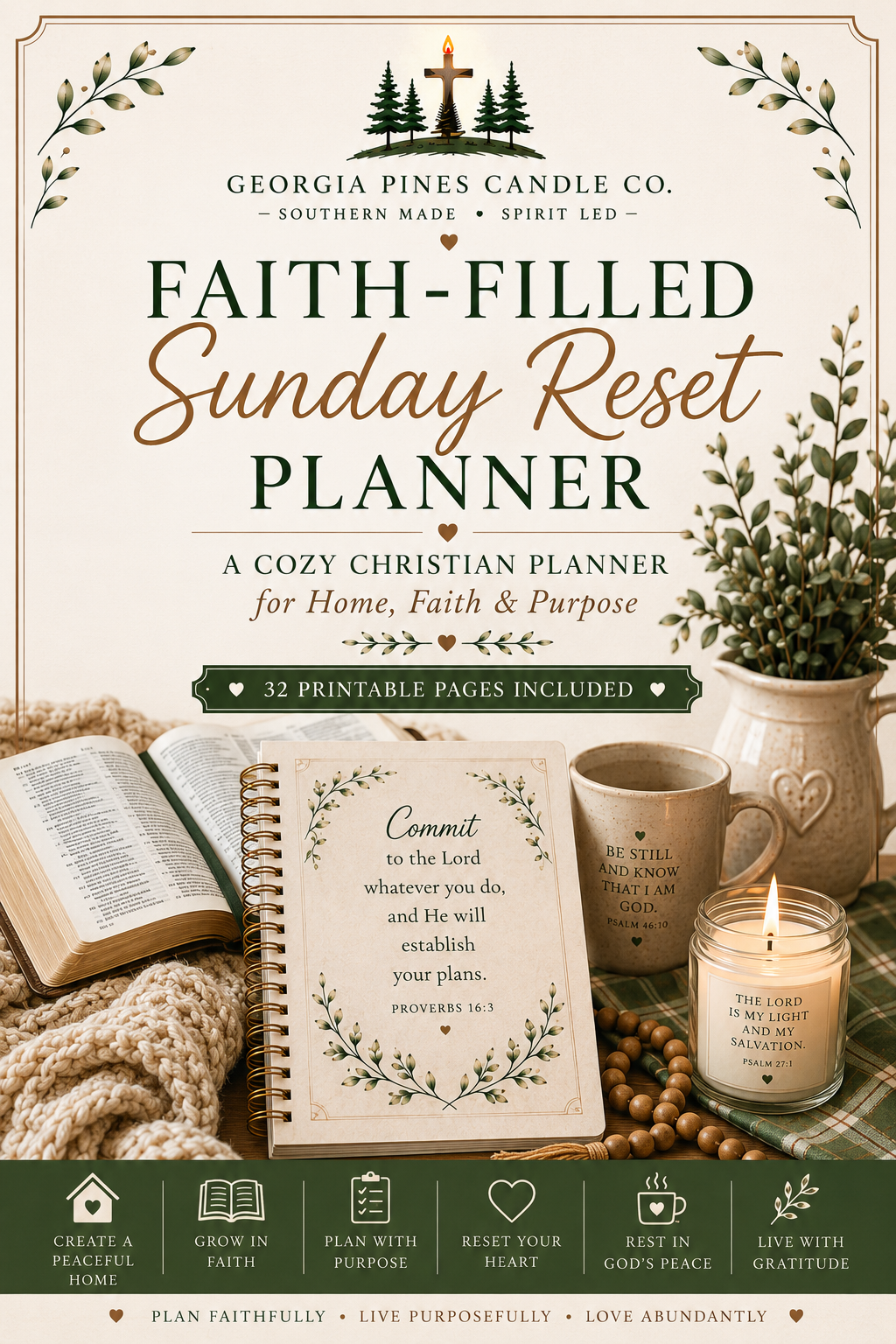 Faith-Filled Sunday Reset Planner | Christian Weekly Planner Printable | Home, Faith & Purpose Organizer