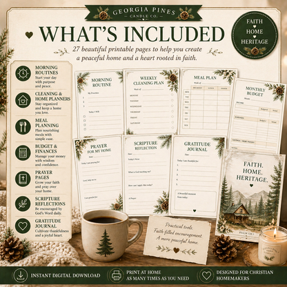 Cozy Home Reset Bundle | Christian Homemaker Planner Printable | Faith Filled Home Management Workbook | 27 Page Digital Download