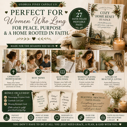 Cozy Home Reset Bundle | Christian Homemaker Planner Printable | Faith Filled Home Management Workbook | 27 Page Digital Download