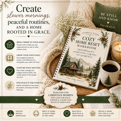Cozy Home Reset Bundle | Christian Homemaker Planner Printable | Faith Filled Home Management Workbook | 27 Page Digital Download